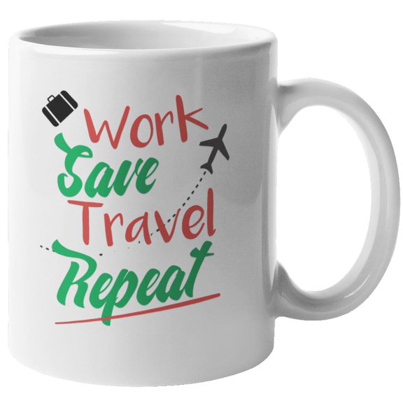 Work Travel Repeat Coffee & Tea Mug for Boss & Co-Worker (11oz)