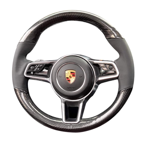 Black Nappa Leather & Carbon Fiber Auto Interior Accessory Steering Wheel Protector Cover Hand-Stitch on Wrap Fit for Porsche Panamera Macan Cayenne 911 996 997 959 Cayman Boxster