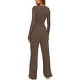 thumbnail image 3 of Women'S 2 Piece Sets Fall Outfits Long Sleeve Wide Leg Tracksuits Casual Lounge Set Matching Sets Coffee Brown XS, 3 of 7