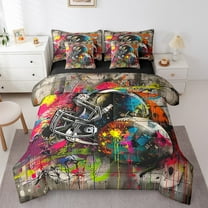 Erosebridal Rugby Cap Bed in a Bag Twin Size, American Football Bed Set,Colorful Graffiti Hippie Bedding Twin Size For Teens,Breathable Bedroom Decor Reversible,7 Pieces