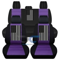 Fits 2012-2018 Dodge Ram w USFlag Cotton Seat Covers Solid Rear Bench:Blk Purple-Full Set
