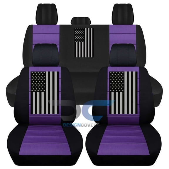 Fits 2012-2018 Dodge Ram w USFlag Cotton Seat Covers Solid Rear Bench:Blk Purple-Full Set