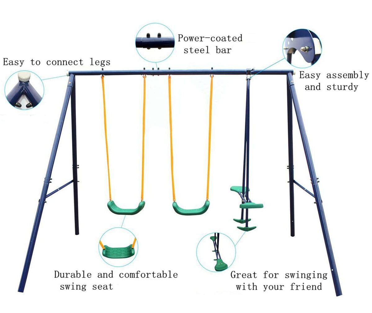 Metal Swing Set Outdoor with Glider for Kids, Toddlers