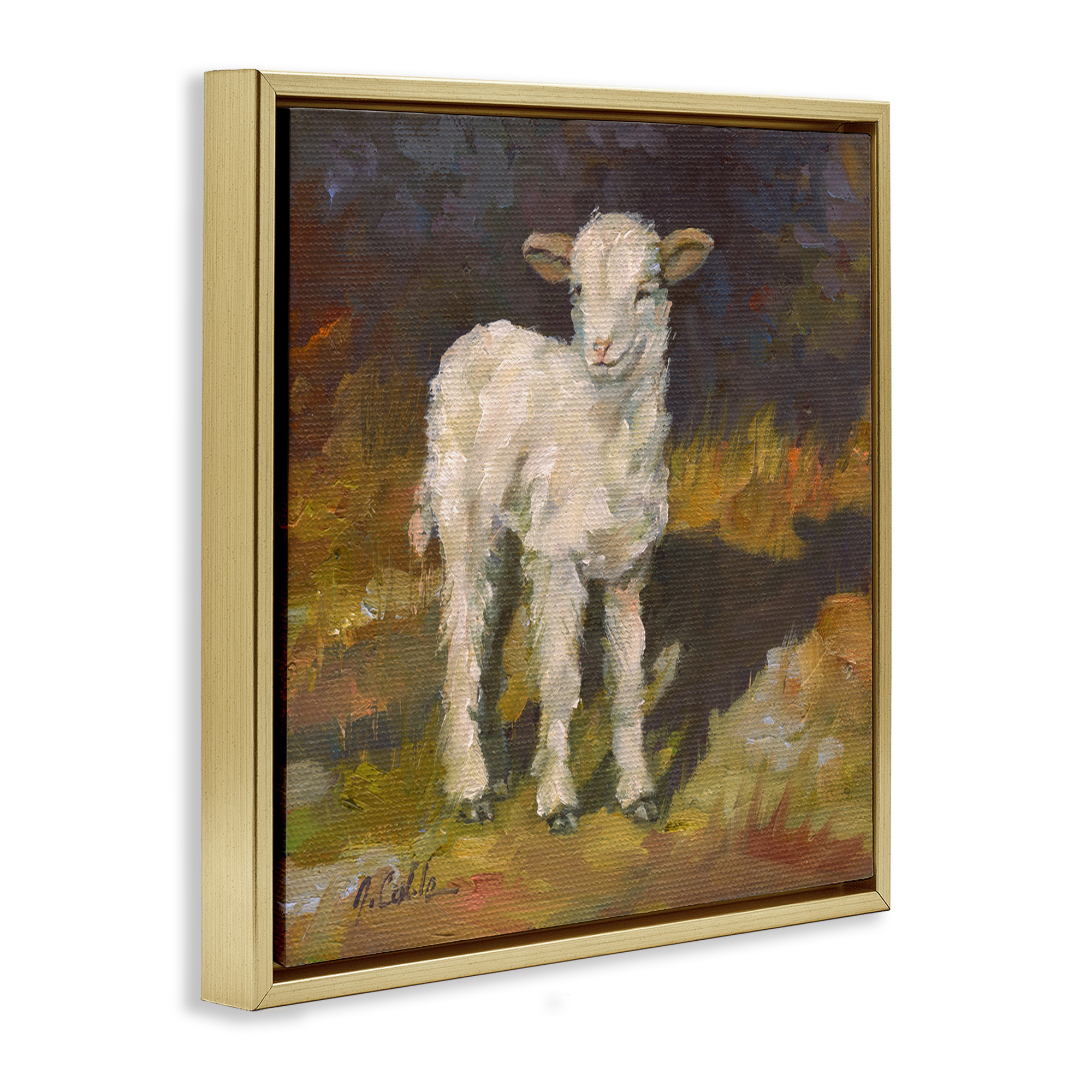 Stupell Industries Soft Baby Lamb Painting Animals & Insects Painting Gold Floater Framed Canvas Art Print Wall Art, 25 x 25