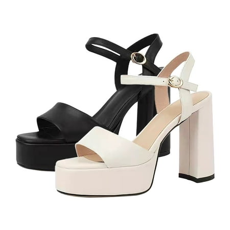 

Aayomet Sandals for Women Women s New Summer Solid Color High Heels Platform Thick Soled Thick Heel Open Toe Sandals Black 39
