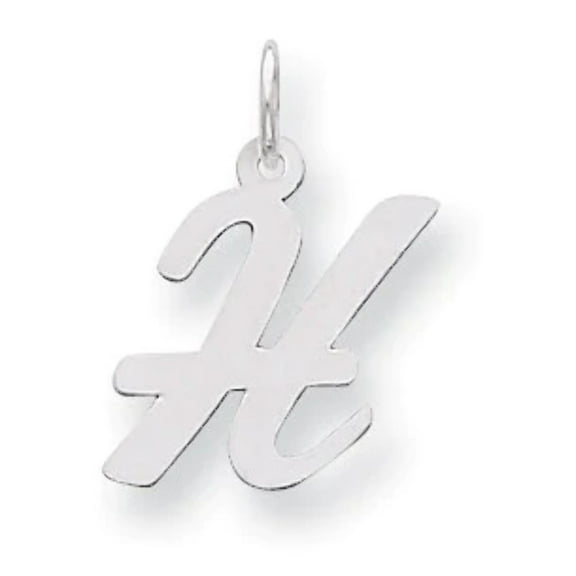 925 Sterling Silver Solid Polished Medium Script Intial H Charm 18x8mm Wide Pendant Necklace for Women