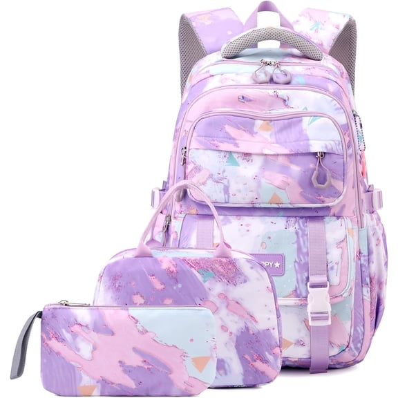Purple Backpack 3PC Bag Set with Lunch Box Schoolbag Daypacks Daily  Bags for Daily Life Travel