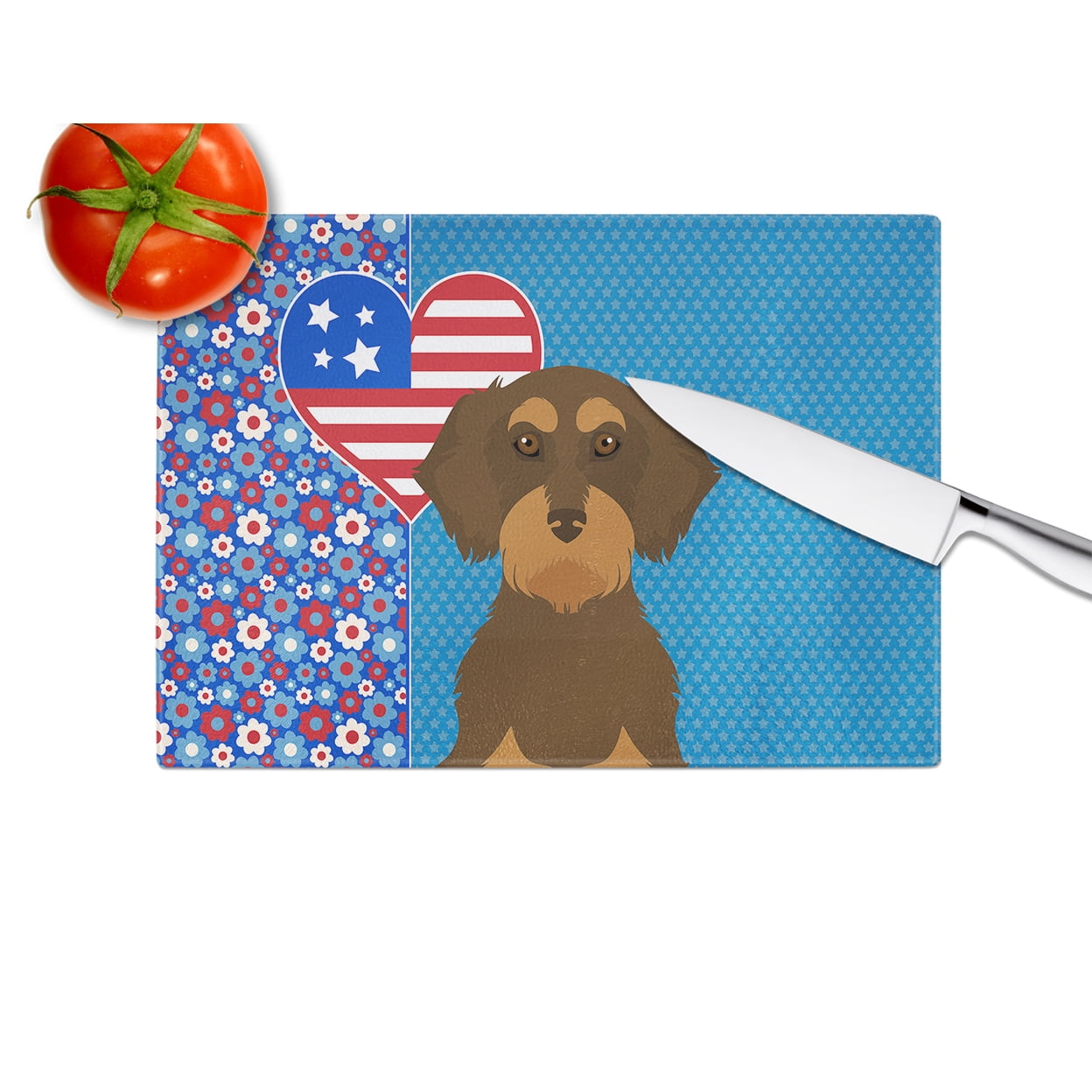 Wirehair Chocolate and Tan Dachshund Glass Cutting Board Large 12 in x 15 in