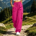 thumbnail image 3 of Womens High Waisted Cargo Pants Loose Fit Straight Leg Y2K Parachute Pants with Pockets for Hiking Streetwear Summer Fall,Hot Pink,M, 3 of 8