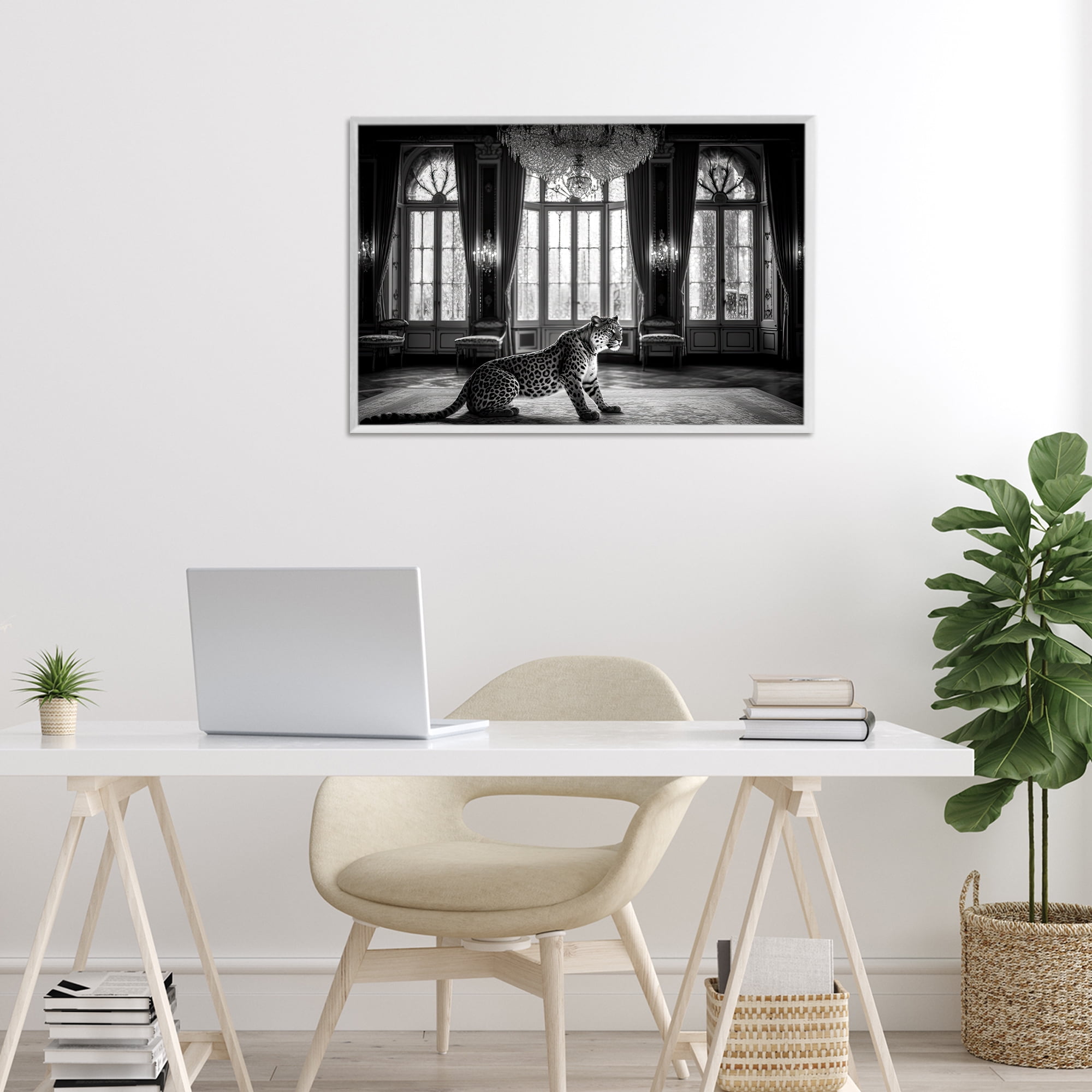 Snow Leopard in Opulent Mansion White Framed Giclee Art, design by Decent Exposures