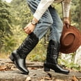 thumbnail image 2 of Men's Western Cowboy Boots-Mid-Cylinder Embroidered Pointed Square Toe Chunky Block Heel Retro Wide Calf Boots-Traditional Country Boot, 2 of 6