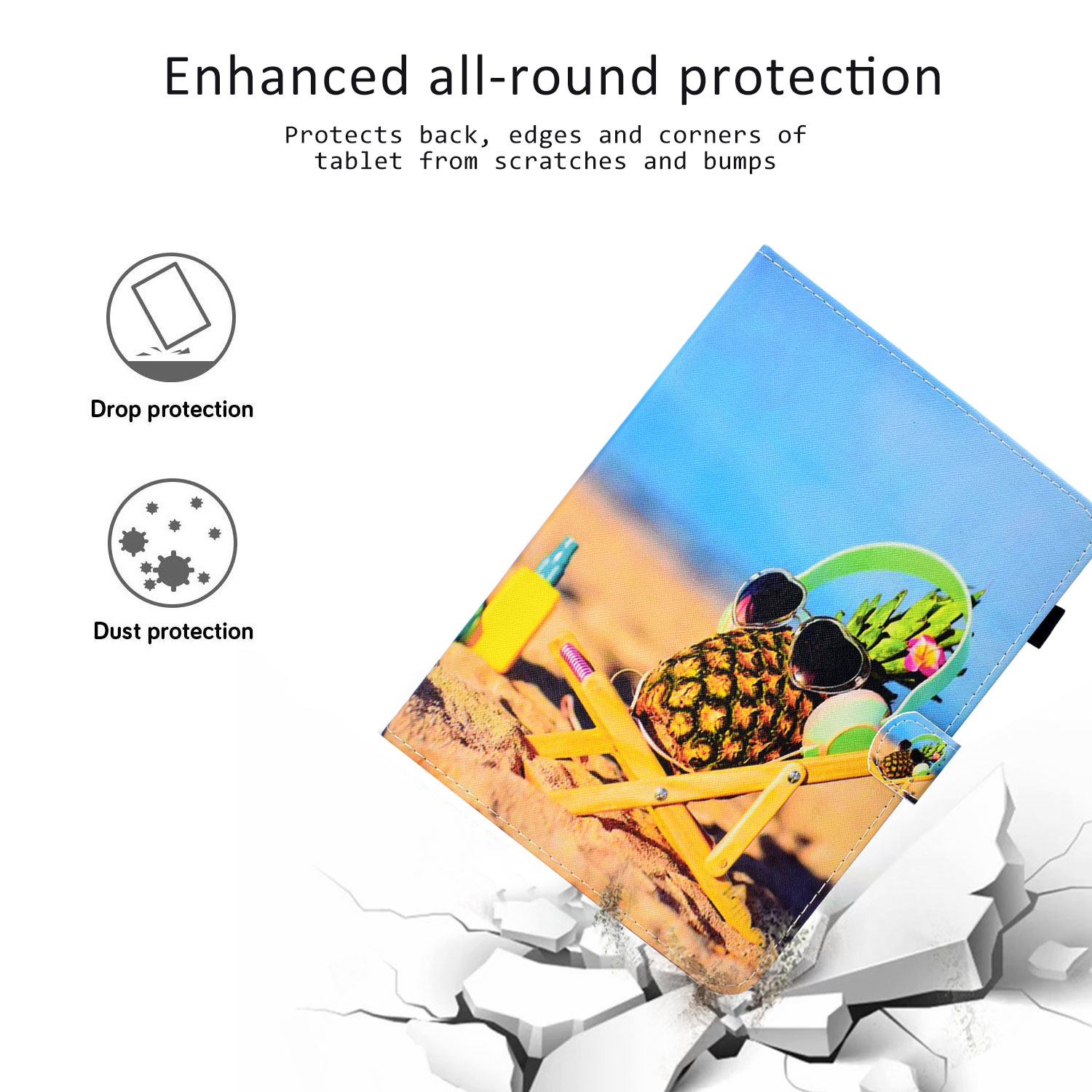 Allytech iPad 7th Generation Case with Pencil Holder, Slim Fit PU Leather Full Protective Folio Stand Smart Cover Auto Sleep Wake Drop Proof Case Cover for Apple iPad 10.2" 7th Gen 2019,Pineapple