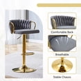 thumbnail image 6 of S-HOME Set of 2 Adjustable Height Modern Velvet Bar Stools with Gold Base and Woven Rope Backrest for Home Dining,Gray, 6 of 14