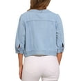 thumbnail image 3 of INSPIRE CHIC Women's Summer 3/4 Sleeve Collarless Button Up Denim Jean Jackets XS Light Blue, 3 of 5