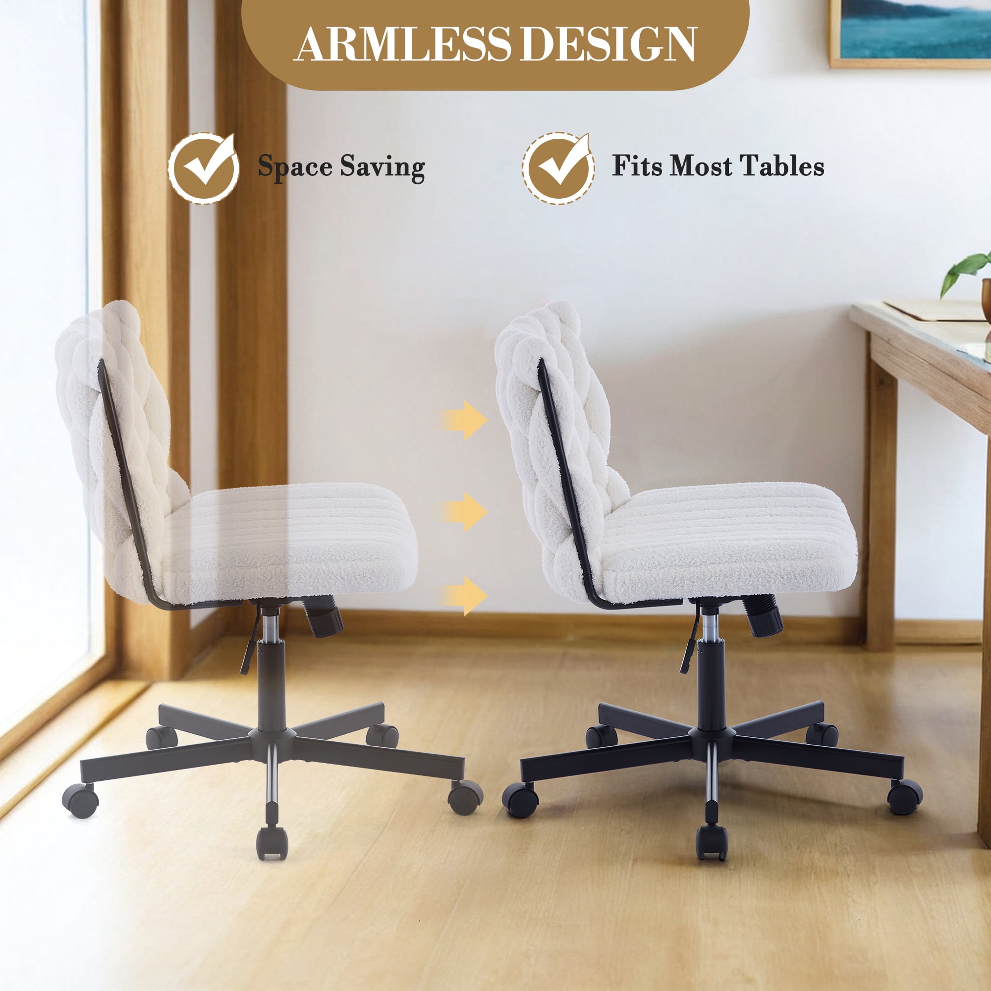 Modern Criss Cross Chair, Extra Wide Office Chair with Adjustable Height and 360° Swivel Casters, Ergonomic Swivel Cozy Desk Chair for Home Office Work - 300lbs Capacity