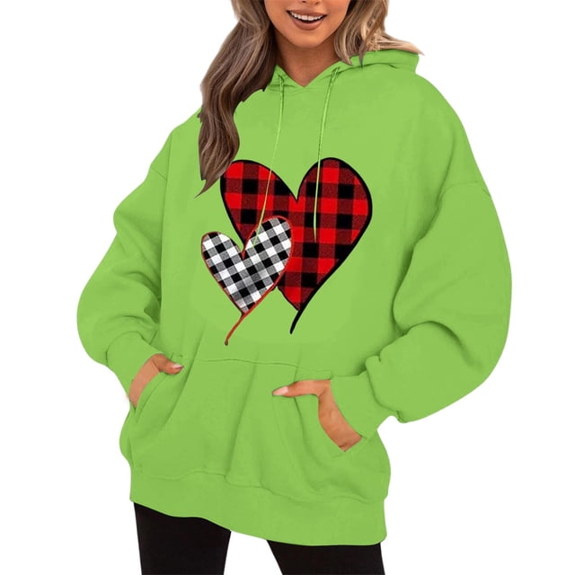 WEAIXIMIUNG Sweat-Shirt pour Femmes Zip Sans Capuche Col Rond Poche Imprimé Cœur Saint-Valentin Manches Longues