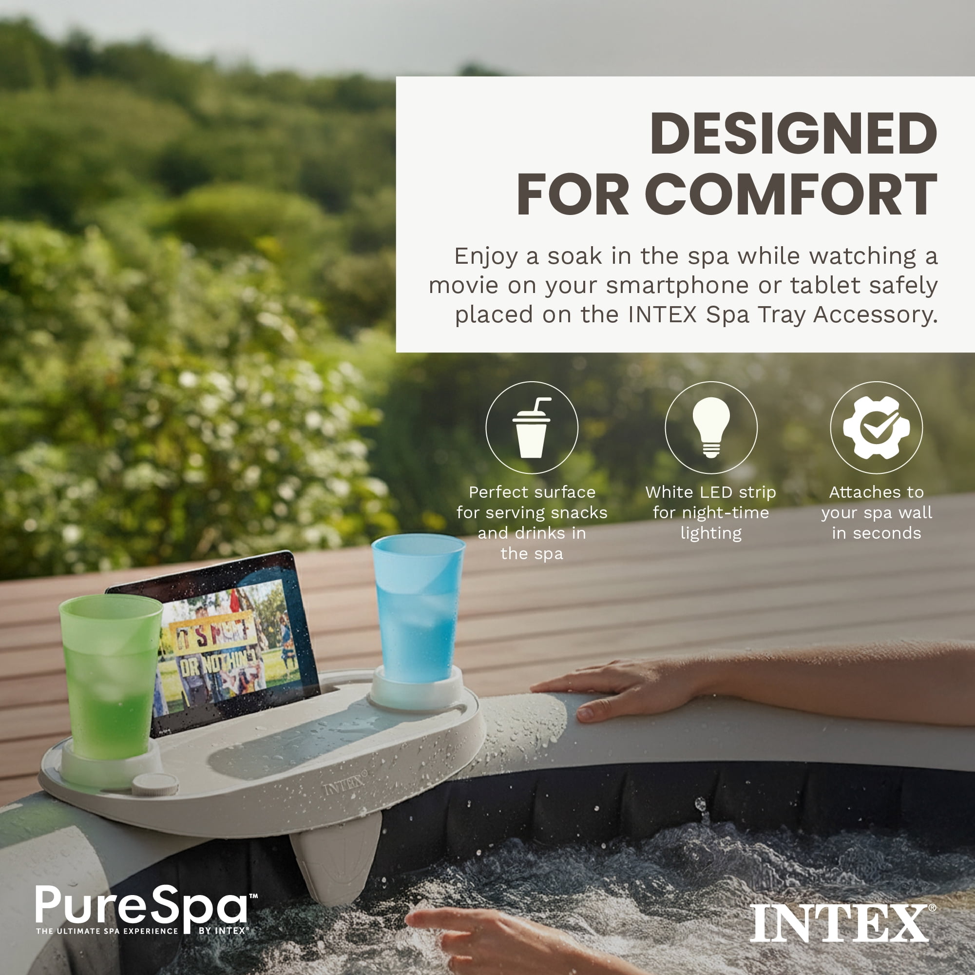 Intex 28520E Tablet Mobile Phone Spa Tray Accessory with LED Light Strip, White
