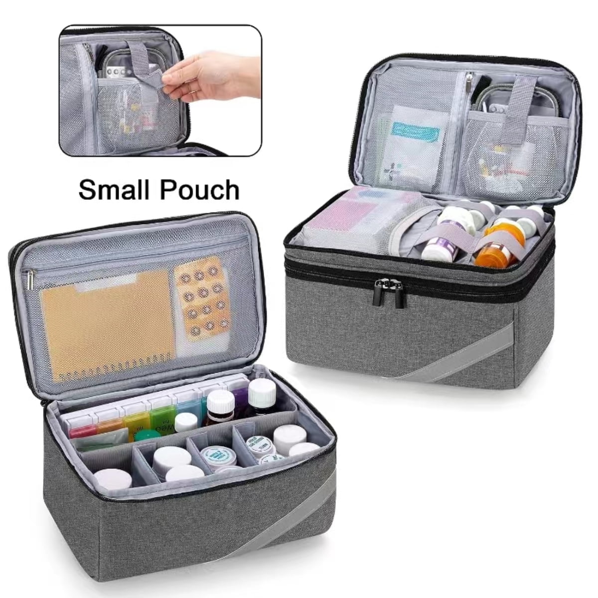 TGCUR Travel Size Pill Bottle Organizer & Medicine Storage Bag with Portable Pouch for Emergency Medication