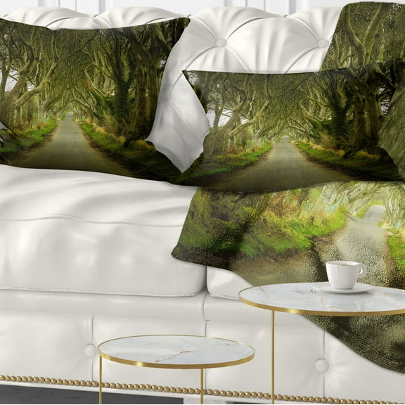 Designart Dark Hedges Road through Old Trees - Landscape Printed Throw Pillow - 12x20