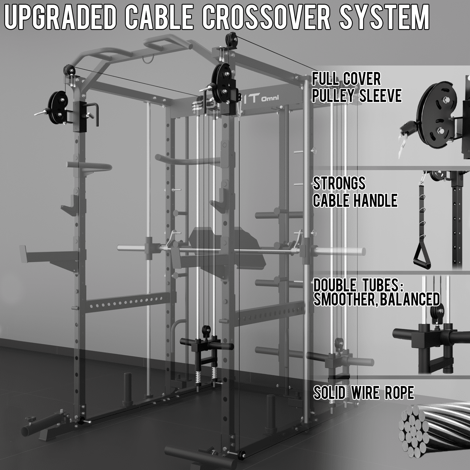 Eonfit E5 Smith Machine with Vertical Leg Press, Power Cage Squat Rack with LAT-Pull Down Cable Crossover Rotating Arms System Home Gym Equipment All in One (E5 BLK)