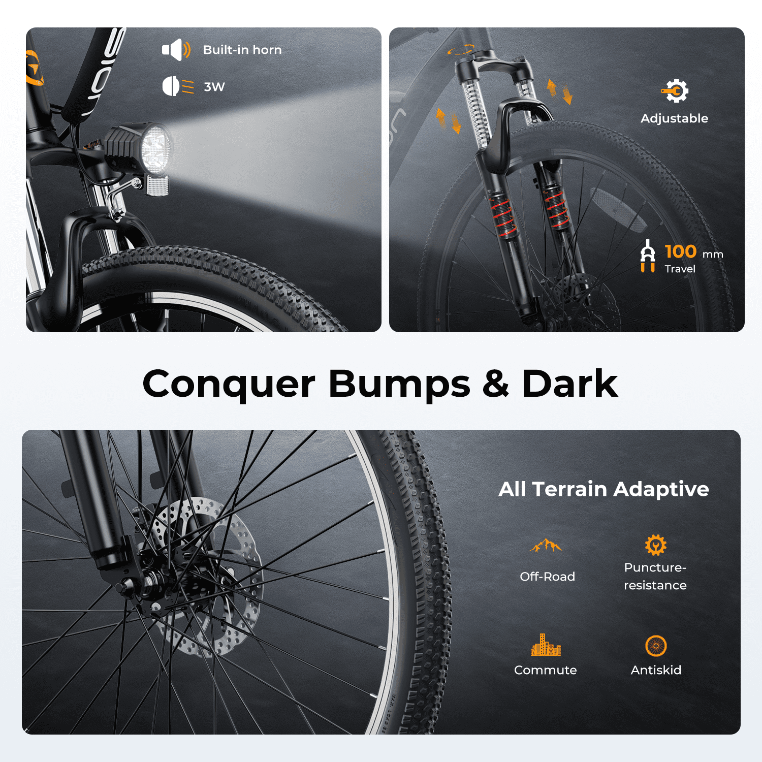 Jasion Electric Mountain Bike for Adults, 26" Tires, 350W Brushless Motor, 40 Miles Commuting Range, Front Fork Suspension, Shimano 7-Speed, EB5 Black