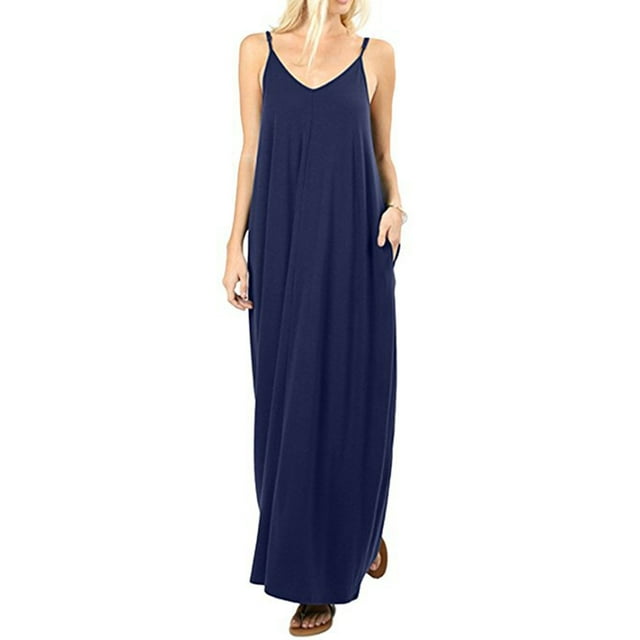 Robe Longue Maxi d'Été pour Femme Sans Manches à Bretelles, Style Bohème, Col en V, Caftan, Robe Soleil