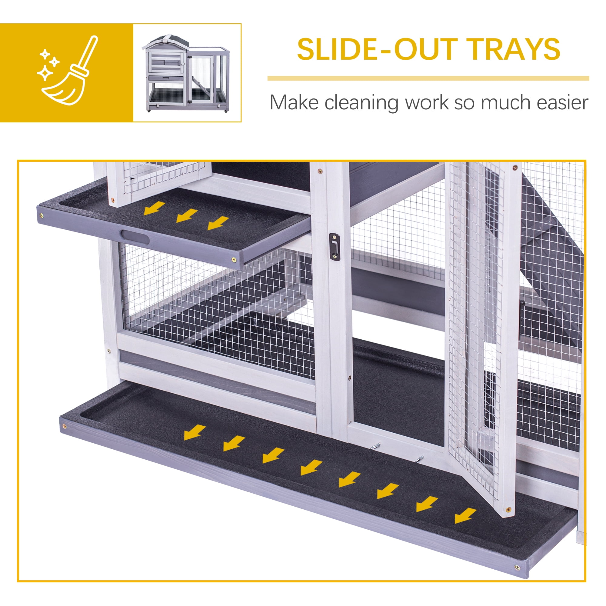 GEGURI Rabbit Hutch, Two-Story Indoor Bunny Cage, Outdoor Guinea Pig Cages for Small Animals with Wheels, Removable Tray