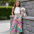 thumbnail image 5 of COEQINE Girls Wide Leg Long Pants with Ruffle Straight Leg High Waisted Summer Trousers Stylish Outfits Flowy Playwear for 5-6 Years Kids, Pink Yellow Teal Tie-dye, 5 of 8