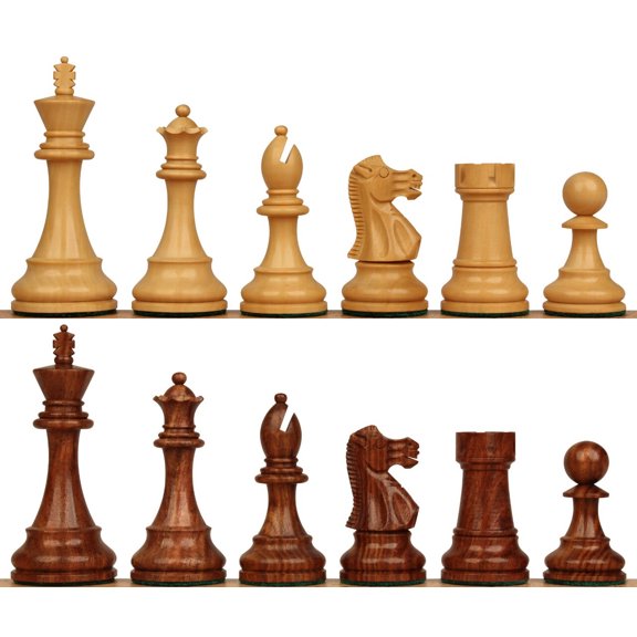 British Staunton Chess Set Golden Rosewood & Boxwood Pieces - 4" King