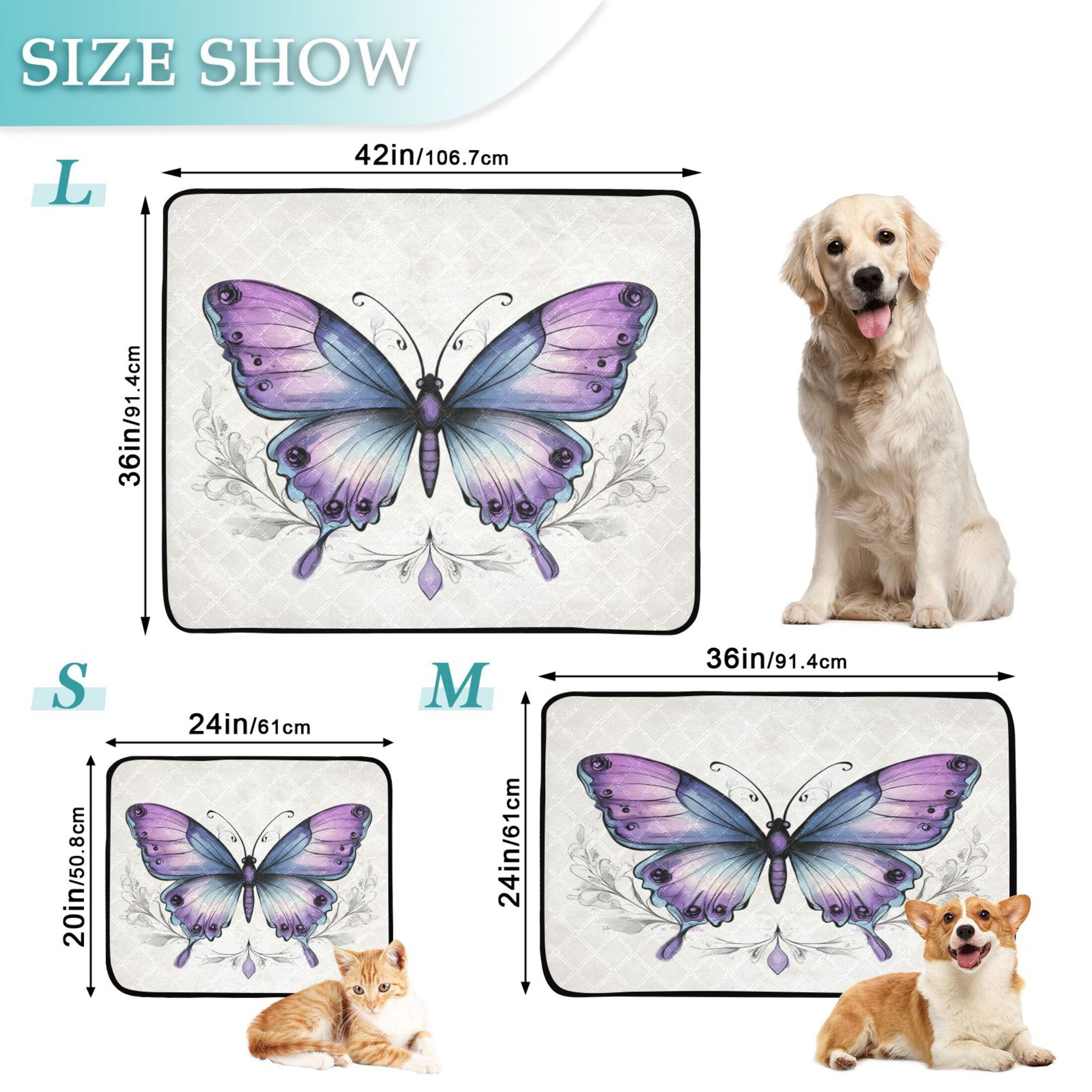 Washable Pet Pee Pads with Super Absorbent Reusable Training Pads for Dogs & Cats A Blue Butterfly