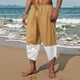 thumbnail image 1 of Pantalones largos para hombre, de lino, holgados, informales, de color liso, con cordón y cintura elástica, de poliéster., 1 of 6