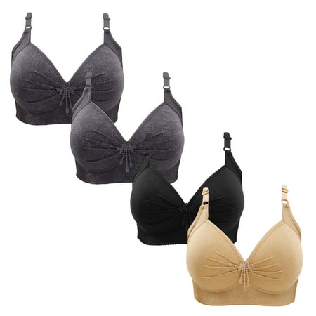 Gnurob Women Plus Size Lace Bra Push Up Wirefree Bralette Hide Back Fat Underwear 4 PC Adjustable Straps Bralettes Comfort Padded T Shirt Bras Clearance Saving Gray X-Small