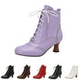 thumbnail image 6 of Oyedens Womens Kitten Heels Combat Boots Vintage Leather Pointed Toe Riding Dance Dress Ankle Boots, 6 of 7