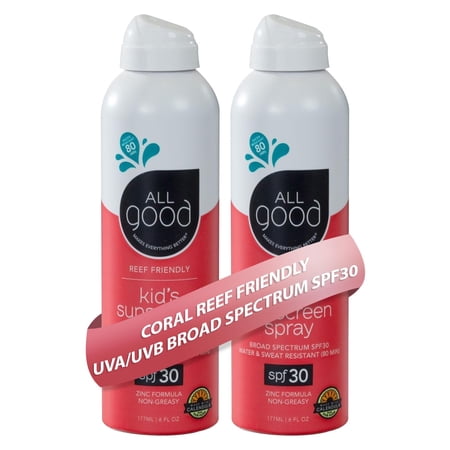 All Good SPF 30 Kids Sunscreen Spray, Water Resistant, 6 oz. (2pack)