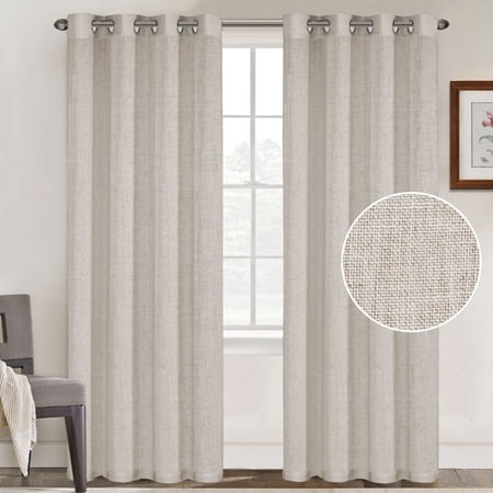 Faux Linen Curtains 96 inch Length 2 Panels Set 52 x 96 - Taupe