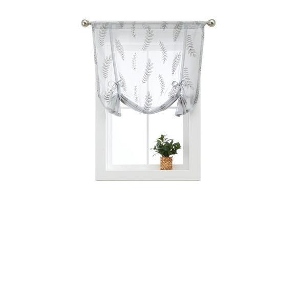 Better Homes & Gardens Embroidered Botanical Balloon Shade, Soft Silver, Polyester, Recycled Poly, Linen, 42"W x 63"L, 1 Piece, Indoor Window Curtain, Adult