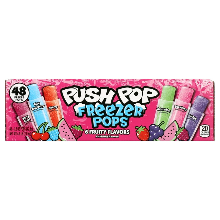 Push Pop Freezer Pops 48 Count Box with 6 Fruity Flavors Ice Popsicles for  Summer - Walmart.com