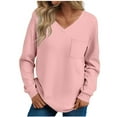 thumbnail image 2 of Women Long Sleeve Thermal Tops Fleece Cotton V Neck Pullover Sweater Basic Sweatshirt with Chest Pocket (XL, Pink), 2 of 7