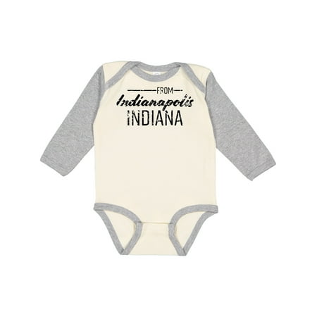 

Inktastic From Indianapolis Indiana in Black Distressed Text Gift Baby Boy or Baby Girl Long Sleeve Bodysuit