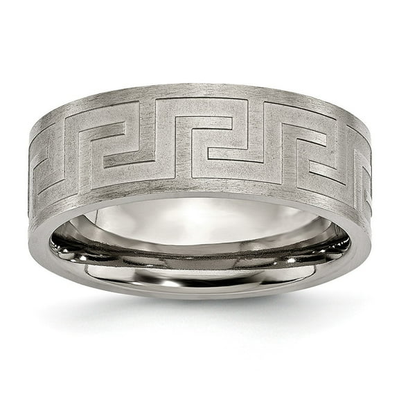 Titanium Greek Key 8mm Satin and Polished Band Ring - Size 11.5