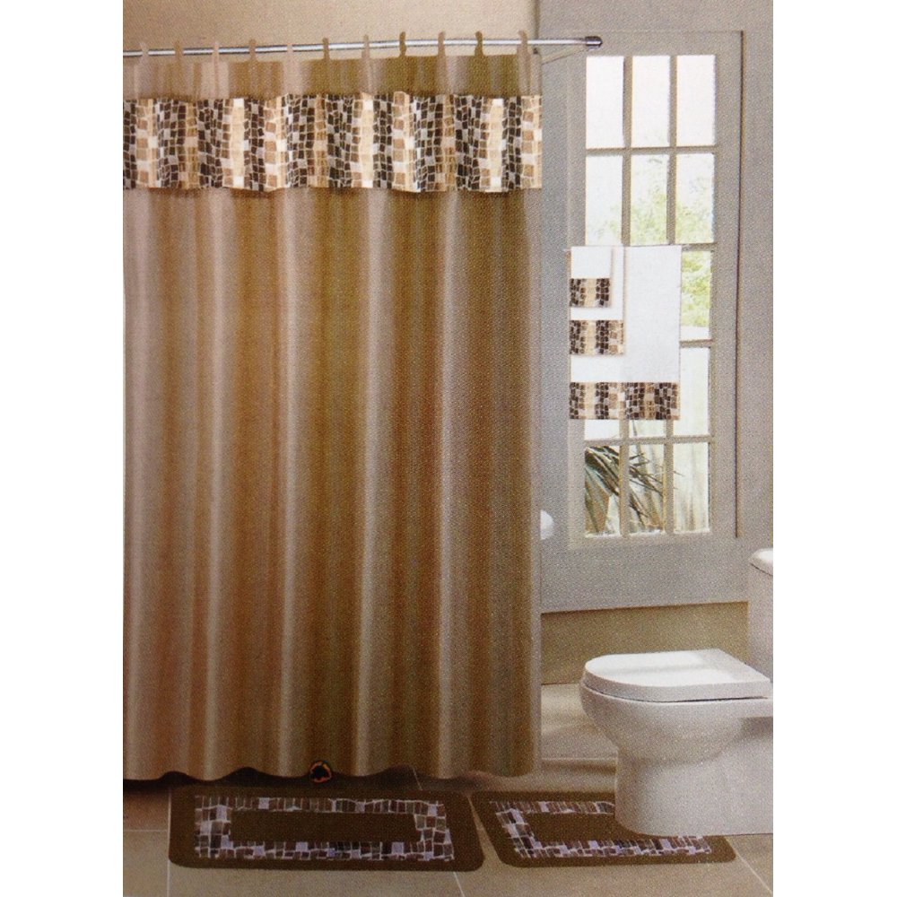 Mosaic Gold & Taupe 15Piece Bathroom Accessory Set 2 Bath Mats