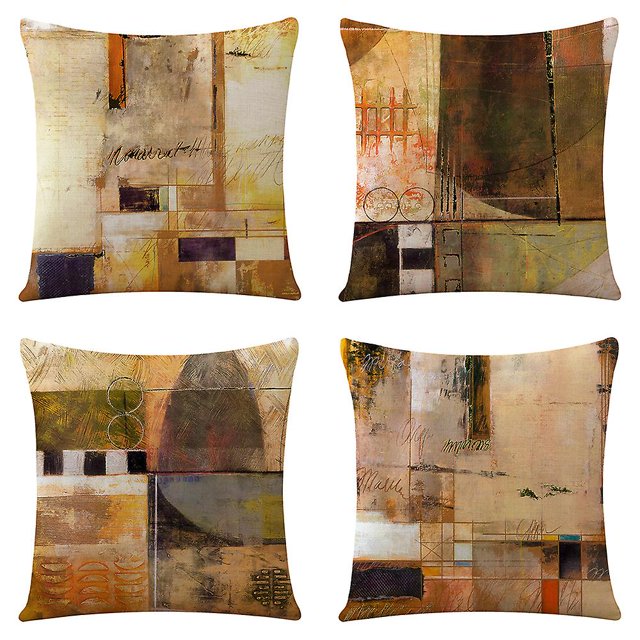 Juego de 4 fundas de cojín de lino, funda de almohada decorativa cuadrada bonita de 45x45 cm, decoración para sofá, hogar, sala de estar, dormitorio y cama