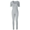 thumbnail image 4 of Jumpsuits for Women,Rompers for Women,Threaded Low Neck Short Sleeve Hip-Lifting Slim Jumpsuit Bodycon Romper Stretchy Square Neck Jumpsuit,Workout Seamless Jumpsuit Leggings Romper, 4 of 6