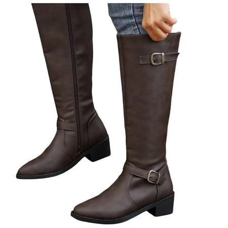 GHSOHS Cowboy Boots for Women Thigh High Boots Knee High Boots Black Boots British Leather Belt Buckle Decorative Side Zipper Dashion Long Tube Knee Boots Rain Boots Dress Shoes Hiking Boots Size 38