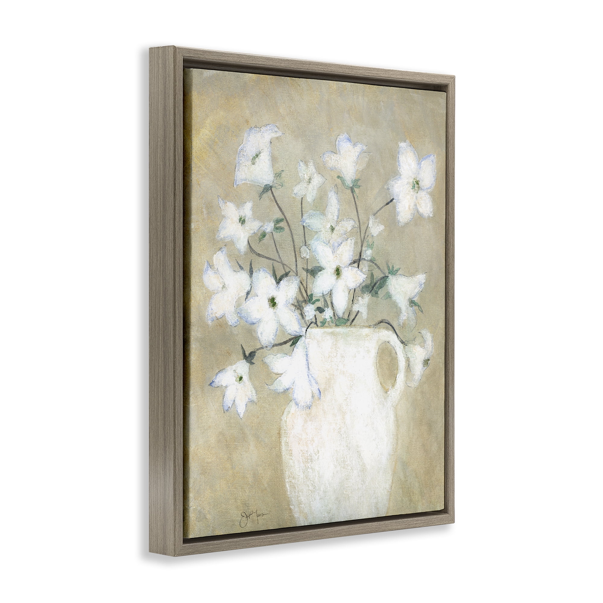 Stupell Industries Beige Rustic Pottery Plants & Flowers Painting Brown Floater Framed Canvas Art Print Wall Art, 17 x 21