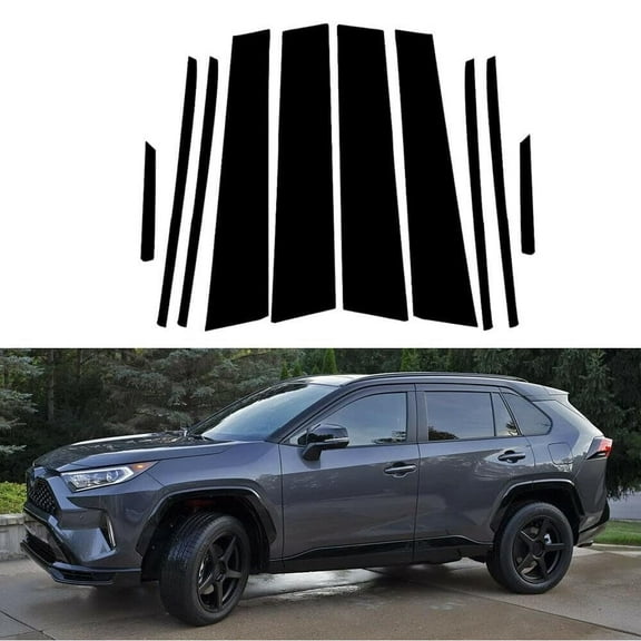 10pcs Glossy Black Pillar Posts Door Window Cover Trim For 2019-2023 TOYOTA RAV4