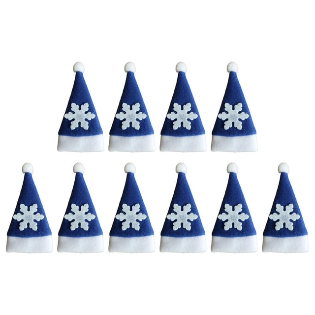 10x Portacubiertos navideños Mini gorro de Papá Noel Portacubiertos Botella de Vino azul