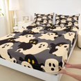 thumbnail image 4 of Feelyou Cartoon Ghost Silhouette Queen Sheets, Spooky Spirit Pattern Queen Sheet Sets, Gray, 4pcs, 1 Flat Sheet, 1 Fitted Sheet and 2 Pillowcases, 4 of 5