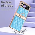 thumbnail image 7 of MonsDirect for 6.7 inch Samsung Galaxy Z Flip 4 5G 2022 Case, Hinge Protection Plating Frame Hard PC Shell Diamond PU Leather Cover Shockproof with Finger Ring Stand Holder for Galaxy Z Flip 4, Blue, 7 of 7