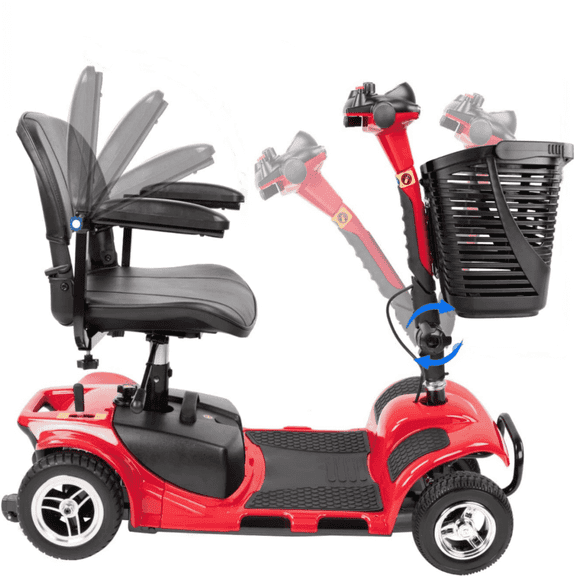 Verpal Upgrade 4 Wheels Mobility Scooter for Seniors, Foldable Electric Powered Mobility Wheelchair for Adult, 300lbs, Red
